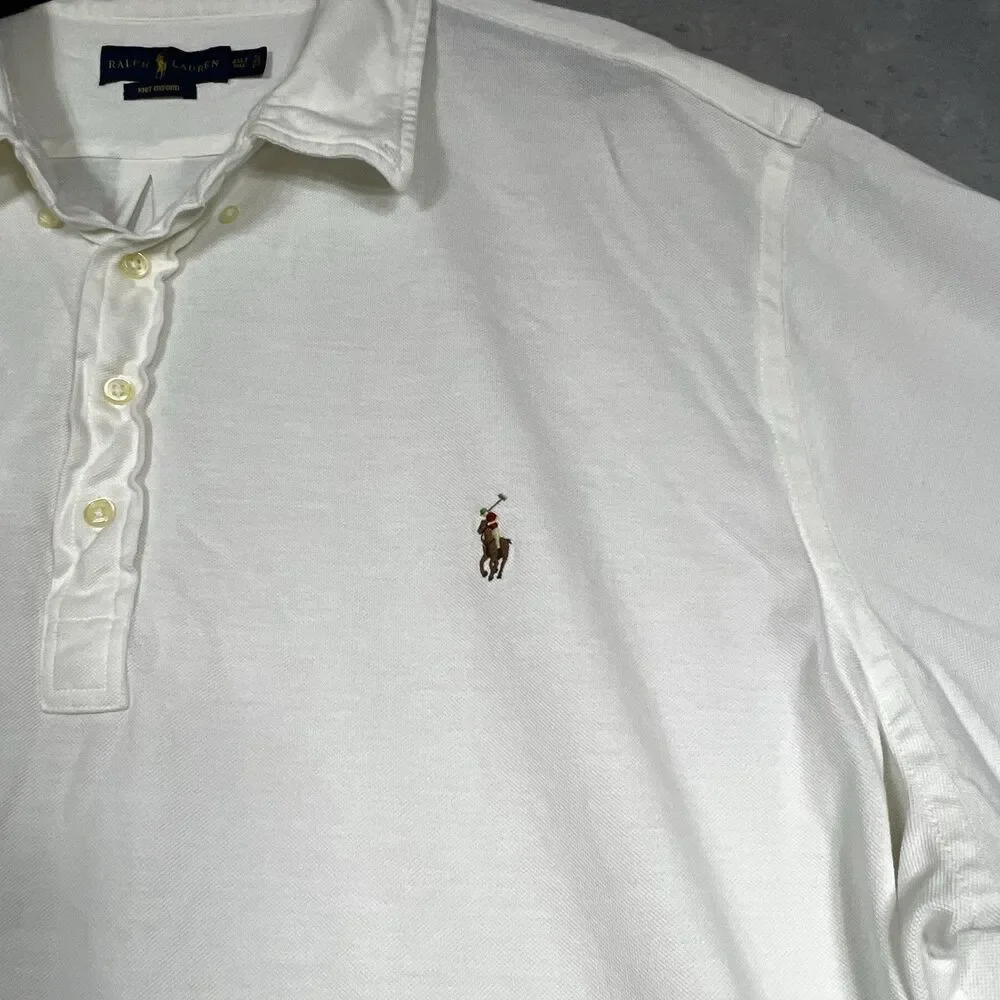 Ralph Lauren Knit Oxford Polo Shirt Men 4XLT Tall White Short Sleeve Cotton